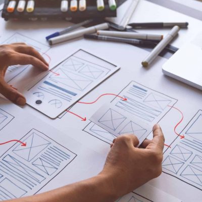 ux Graphic designer creative  sketch planning application process development prototype wireframe for web mobile phone . User experience concept.